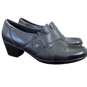 Clarks Womens Ingalls Bendables Geneva Black Leather Chunky Heel Clogs Shoes 11